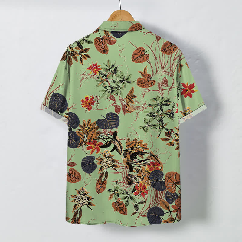 Nimara Ritual Tropical Floral Leaf Pattern Buttons Breathable Men's Short Sleeve Shirt