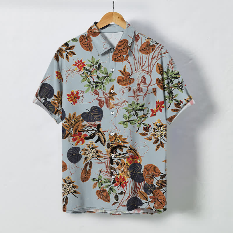 Nimara Ritual Tropical Floral Leaf Pattern Buttons Breathable Men's Short Sleeve Shirt