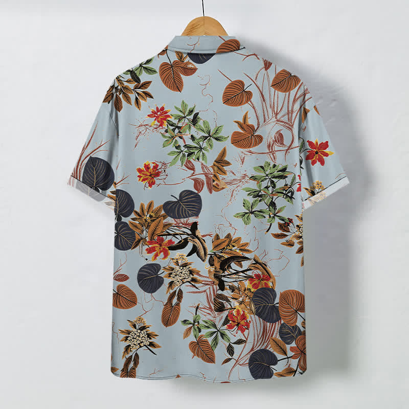 Nimara Ritual Tropical Floral Leaf Pattern Buttons Breathable Men's Short Sleeve Shirt