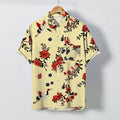 Nimara Ritual Crane Blossom Branch Pattern Buttons Breathable Men's Short Sleeve Shirt