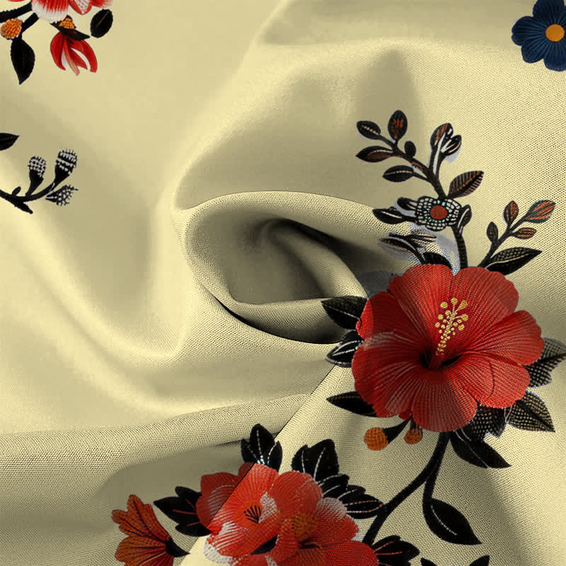 Nimara Ritual Crane Blossom Branch Pattern Buttons Breathable Men's Short Sleeve Shirt