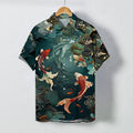 Nimara Ritual Vintage Koi Fish Wave Cloud Pattern Buttons Breathable Men's Short Sleeve Shirt