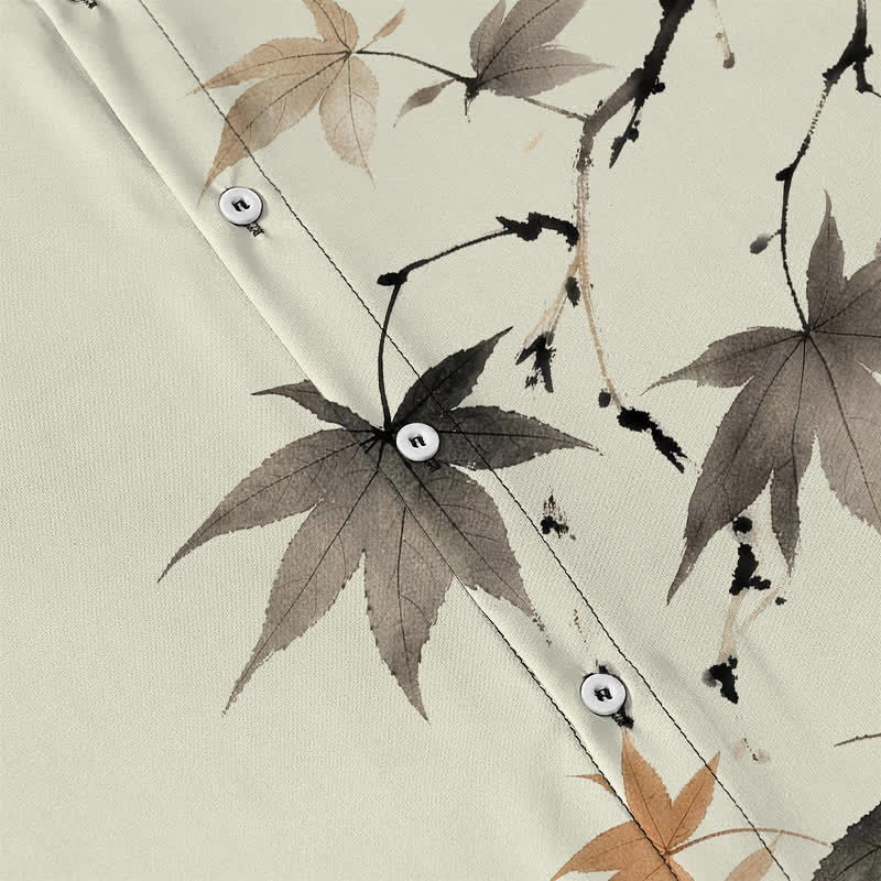 Nimara Ritual Autumn Maple Branch Pattern Buttons Breathable Men's Short Sleeve Shirt