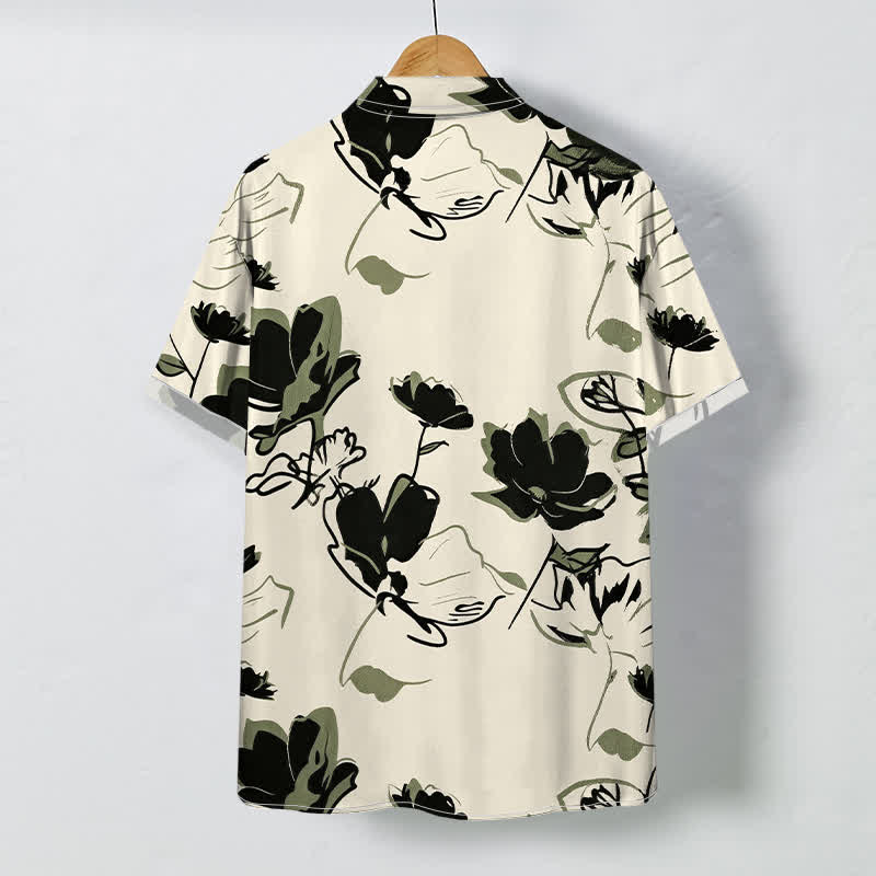 Nimara Ritual Abstract Floral Botanical Pattern Buttons Breathable Men's Short Sleeve Shirt