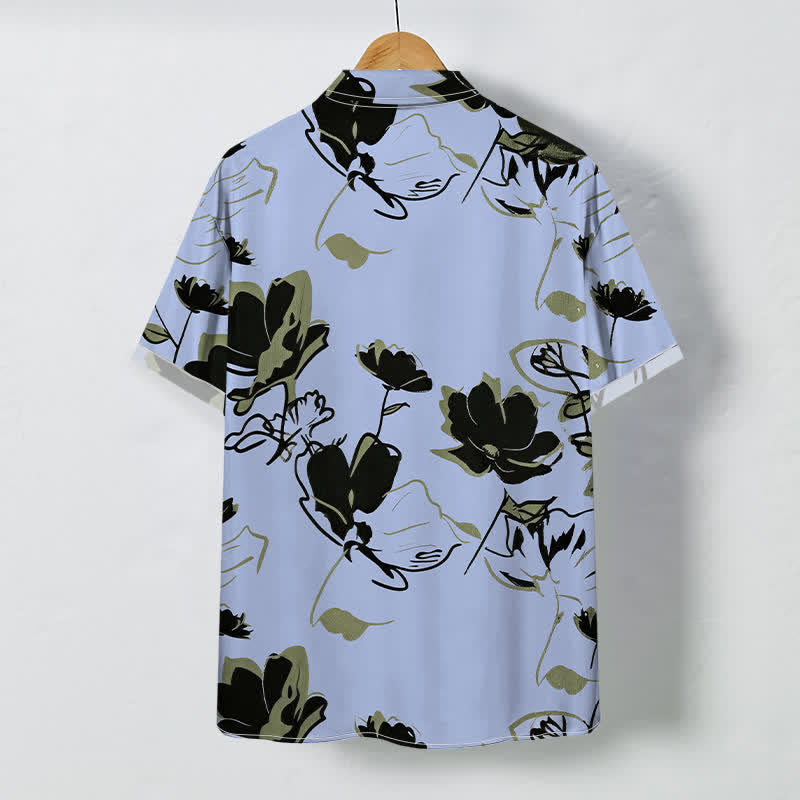 Nimara Ritual Abstract Floral Botanical Pattern Buttons Breathable Men's Short Sleeve Shirt