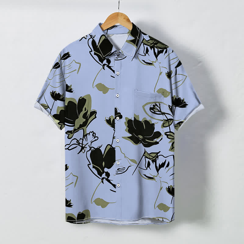 Nimara Ritual Abstract Floral Botanical Pattern Buttons Breathable Men's Short Sleeve Shirt