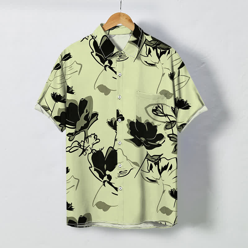 Nimara Ritual Abstract Floral Botanical Pattern Buttons Breathable Men's Short Sleeve Shirt