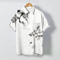 Nimara Ritual Ink Bamboo Leaf Tree Branches Pattern Buttons Breathable Men's Short Sleeve Shirt