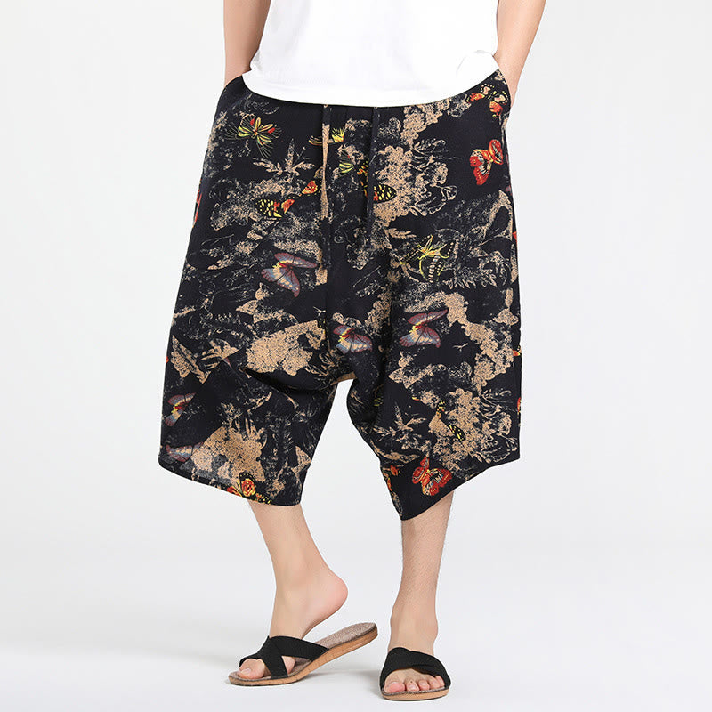 Nimara Ritual Summer Boho Casual Drawstring Abstract Geometry Capri Pants Men's Harem Pants With Pocket