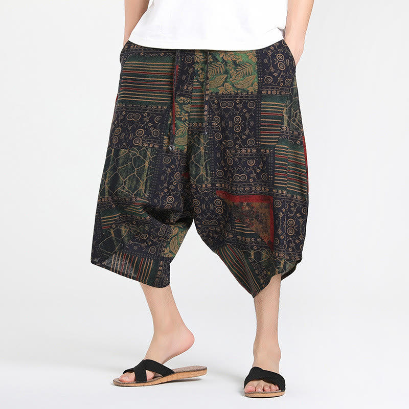 Nimara Ritual Summer Boho Casual Drawstring Abstract Geometry Capri Pants Men's Harem Pants With Pocket