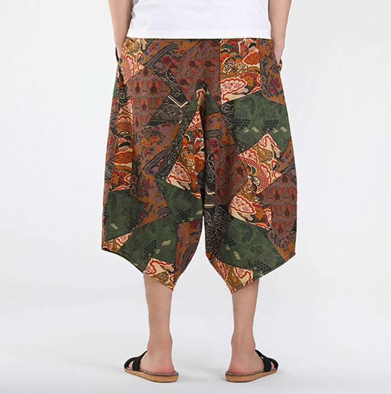 Nimara Ritual Summer Boho Casual Drawstring Abstract Geometry Capri Pants Men's Harem Pants With Pocket