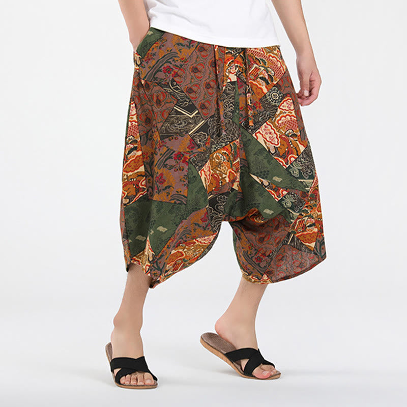 Nimara Ritual Summer Boho Casual Drawstring Abstract Geometry Capri Pants Men's Harem Pants With Pocket