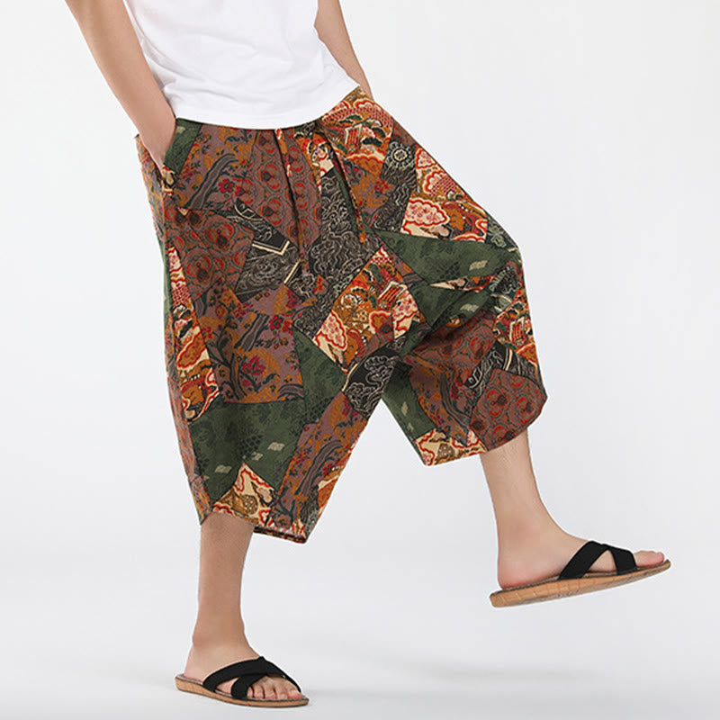 Nimara Ritual Summer Boho Casual Drawstring Abstract Geometry Capri Pants Men's Harem Pants With Pocket