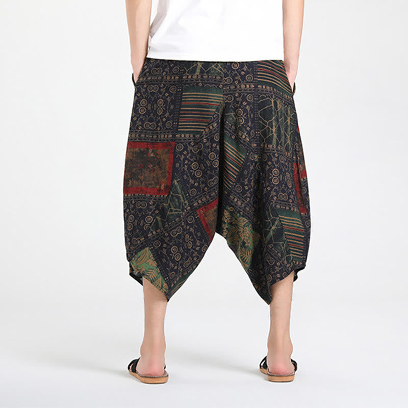 Nimara Ritual Summer Boho Casual Drawstring Abstract Geometry Capri Pants Men's Harem Pants With Pocket