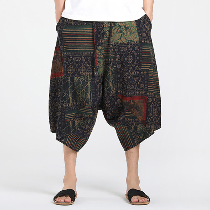 Nimara Ritual Summer Boho Casual Drawstring Abstract Geometry Capri Pants Men's Harem Pants With Pocket
