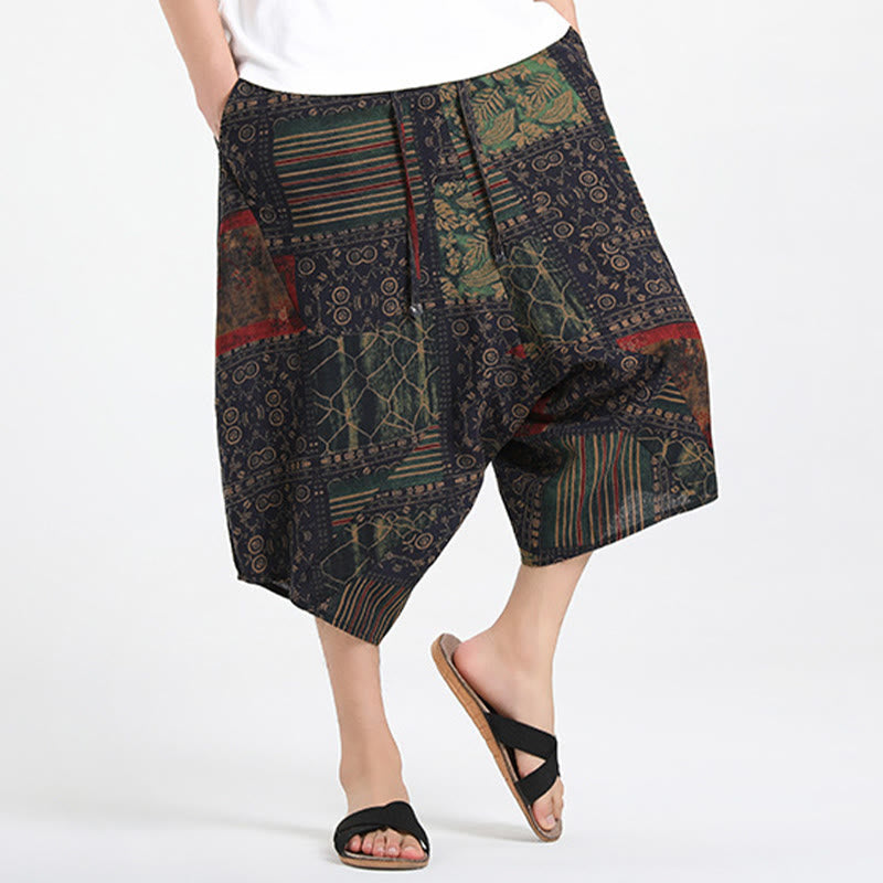 Nimara Ritual Summer Boho Casual Drawstring Abstract Geometry Capri Pants Men's Harem Pants With Pocket