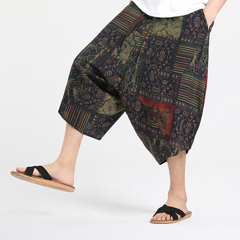 Nimara Ritual Summer Boho Casual Drawstring Abstract Geometry Capri Pants Men's Harem Pants With Pocket