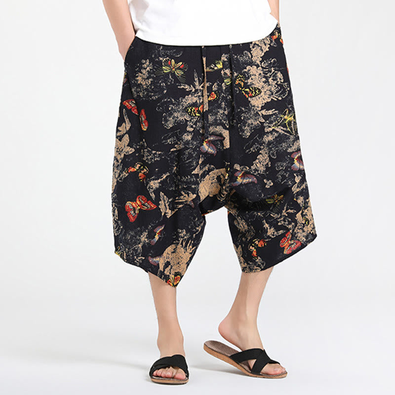 Nimara Ritual Summer Boho Casual Drawstring Abstract Geometry Capri Pants Men's Harem Pants With Pocket