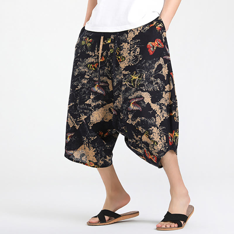 Nimara Ritual Summer Boho Casual Drawstring Abstract Geometry Capri Pants Men's Harem Pants With Pocket
