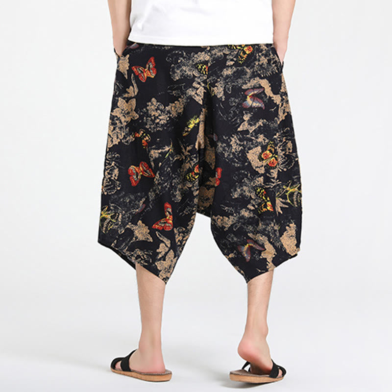 Nimara Ritual Summer Boho Casual Drawstring Abstract Geometry Capri Pants Men's Harem Pants With Pocket