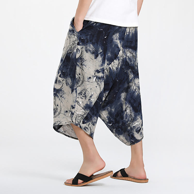 Nimara Ritual Summer Boho Casual Drawstring Abstract Geometry Capri Pants Men's Harem Pants With Pocket