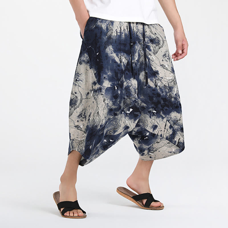 Nimara Ritual Summer Boho Casual Drawstring Abstract Geometry Capri Pants Men's Harem Pants With Pocket