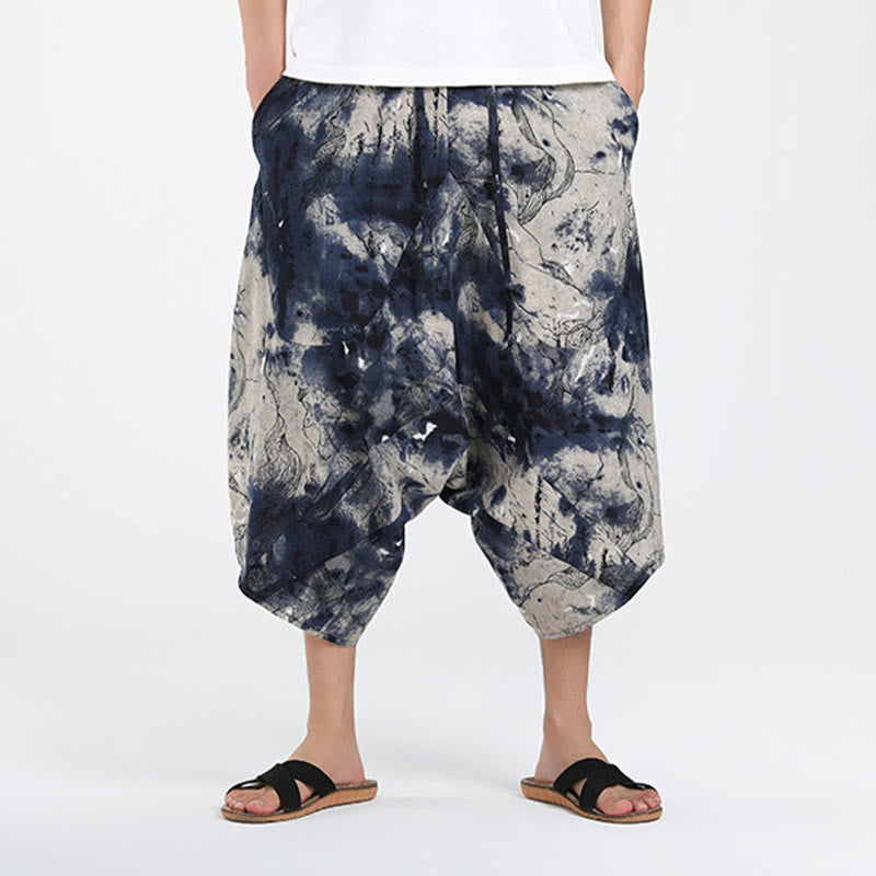 Nimara Ritual Summer Boho Casual Drawstring Abstract Geometry Capri Pants Men's Harem Pants With Pocket