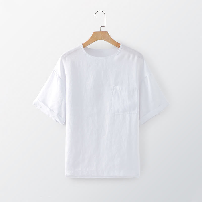 Nimara Ritual Summer Casual Minimalist Solid Crew Neck Men's Short Sleeve T-Shirts With Patch Pocket