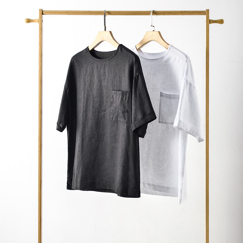 Nimara Ritual Summer Casual Minimalist Solid Crew Neck Men's Short Sleeve T-Shirts With Patch Pocket