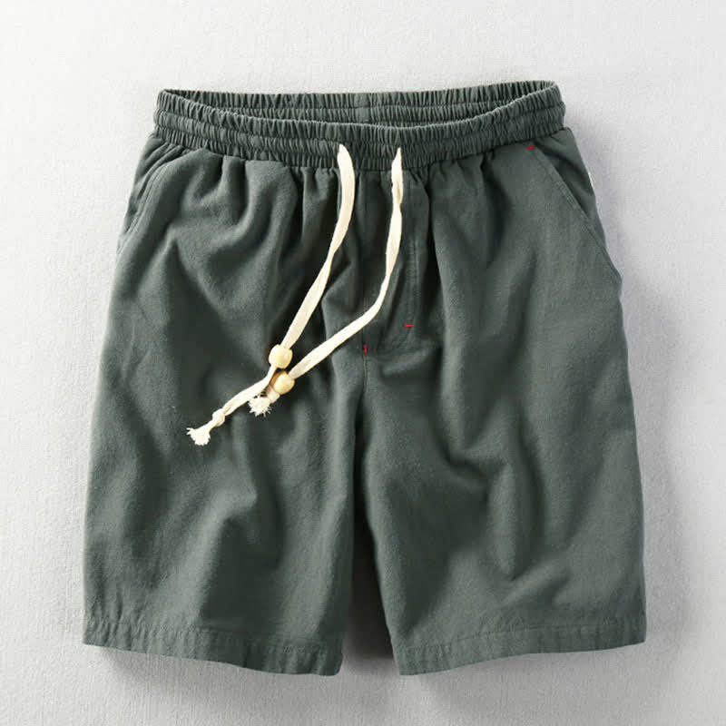 Nimara Ritual Summer Casual Minimalist Drawstring Solid Cotton Linen Men's Shorts With Pockets