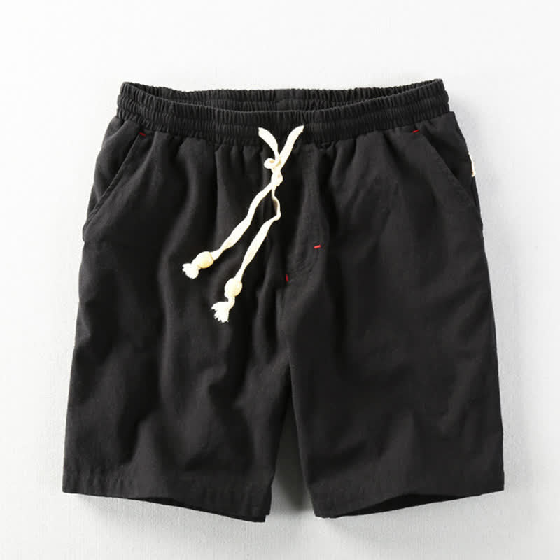 Nimara Ritual Summer Casual Minimalist Drawstring Solid Cotton Linen Men's Shorts With Pockets