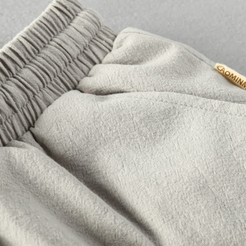 Nimara Ritual Summer Casual Minimalist Drawstring Solid Cotton Linen Men's Shorts With Pockets