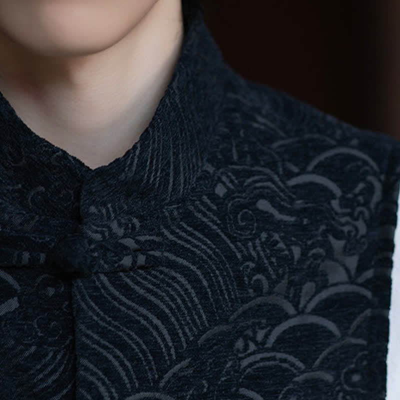 Nimara Ritual Fall Tang Style Vintage Mandarin Collar Frog Button Abstract Jacquard Men's Sleeveless Shirts