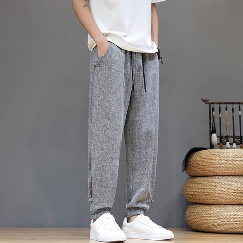 Nimara Ritual Spring Summer Casual Minimalist Drawstring Elastic Waist Solid Cropped Pants Men's Tapered Pants With Pocket