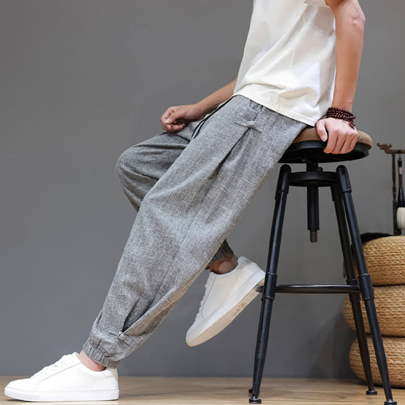 Nimara Ritual Spring Summer Casual Minimalist Drawstring Elastic Waist Solid Cropped Pants Men's Tapered Pants With Pocket