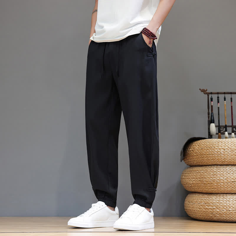 Nimara Ritual Spring Summer Casual Minimalist Drawstring Elastic Waist Solid Cropped Pants Men's Tapered Pants With Pocket