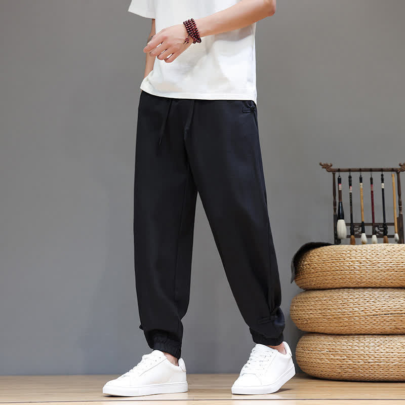 Nimara Ritual Spring Summer Casual Minimalist Drawstring Elastic Waist Solid Cropped Pants Men's Tapered Pants With Pocket