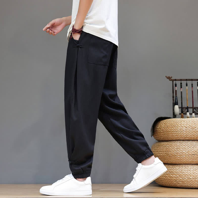 Nimara Ritual Spring Summer Casual Minimalist Drawstring Elastic Waist Solid Cropped Pants Men's Tapered Pants With Pocket