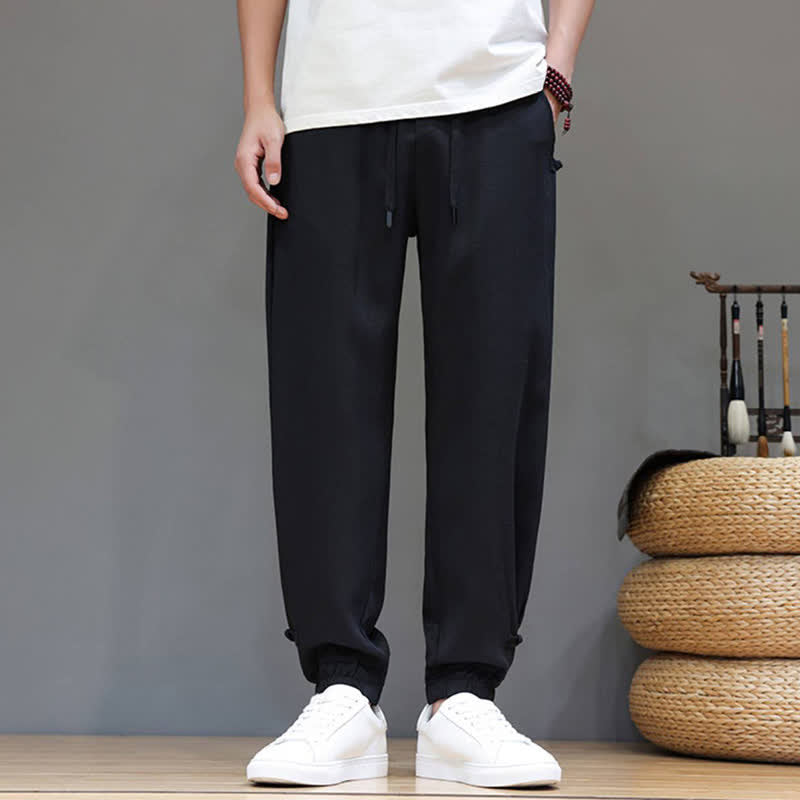 Nimara Ritual Spring Summer Casual Minimalist Drawstring Elastic Waist Solid Cropped Pants Men's Tapered Pants With Pocket