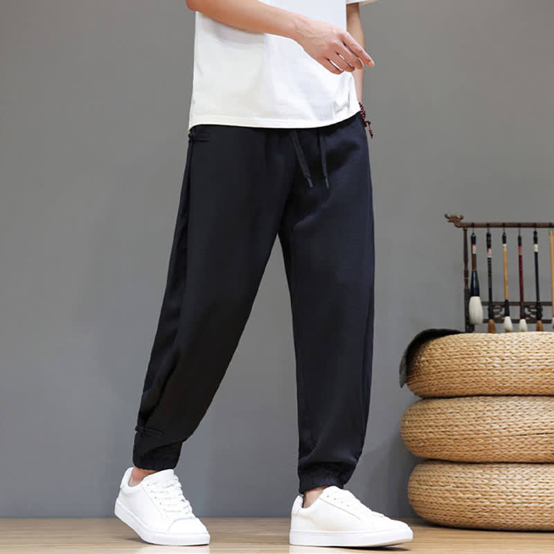Nimara Ritual Spring Summer Casual Minimalist Drawstring Elastic Waist Solid Cropped Pants Men's Tapered Pants With Pocket