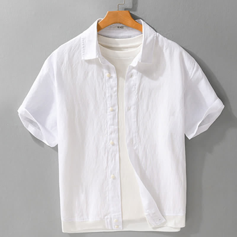 Nimara Ritual Summer Casual Minimalist Button-Up Stand Collar Solid Men's Short Sleeve Shirts