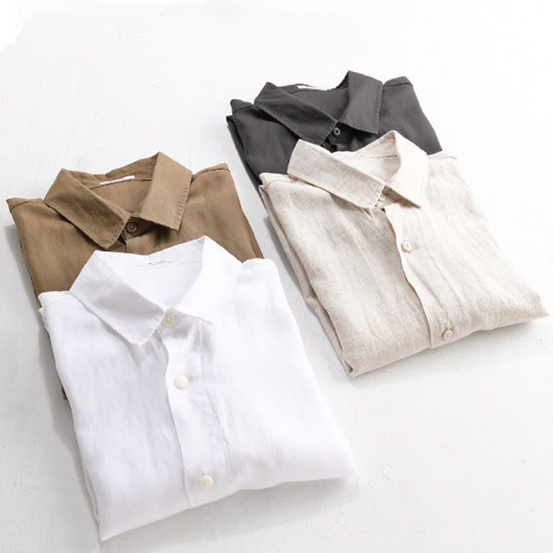 Nimara Ritual Summer Casual Minimalist Button-Up Stand Collar Solid Men's Short Sleeve Shirts