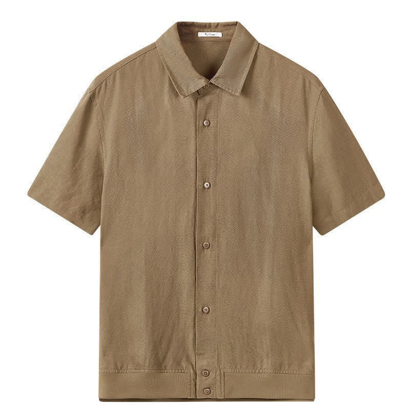 Nimara Ritual Summer Casual Minimalist Button-Up Stand Collar Solid Men's Short Sleeve Shirts