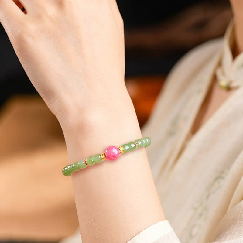 Nimara Ritual Jade Luck Round Bead Rhodonite Bracelet