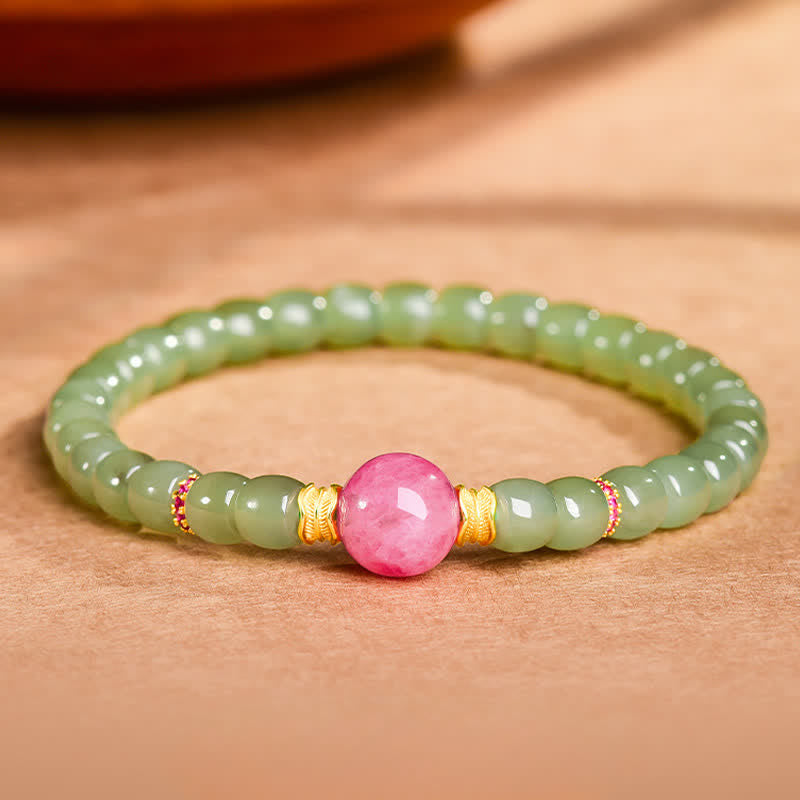 Nimara Ritual Jade Luck Round Bead Rhodonite Bracelet