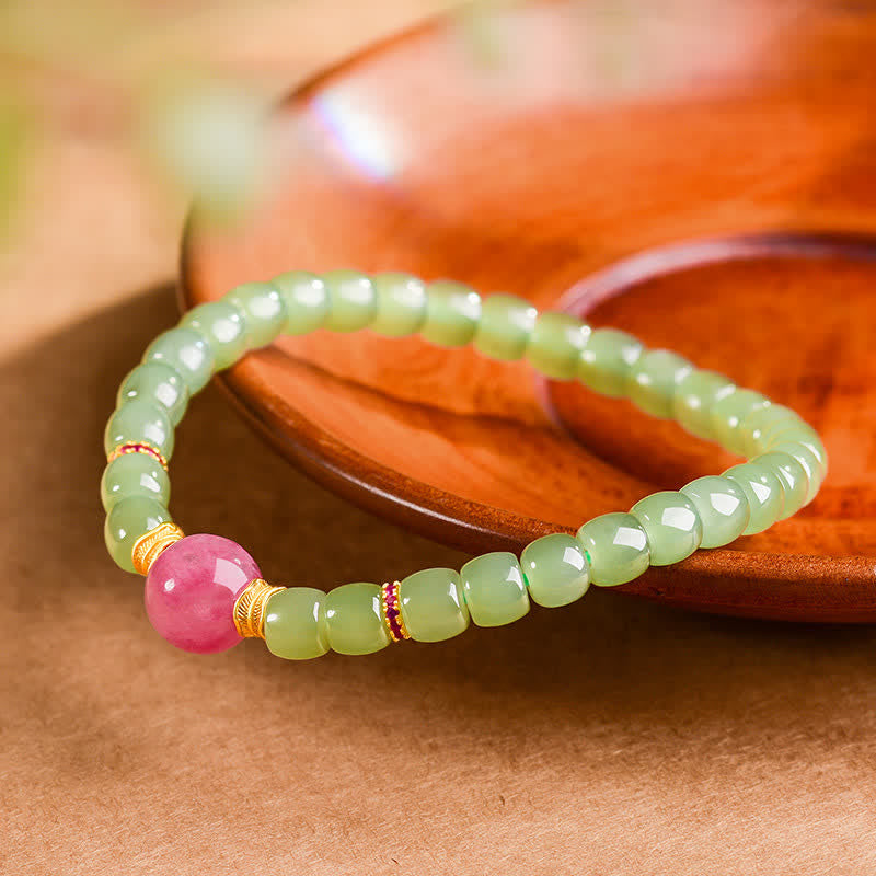 Nimara Ritual Jade Luck Round Bead Rhodonite Bracelet