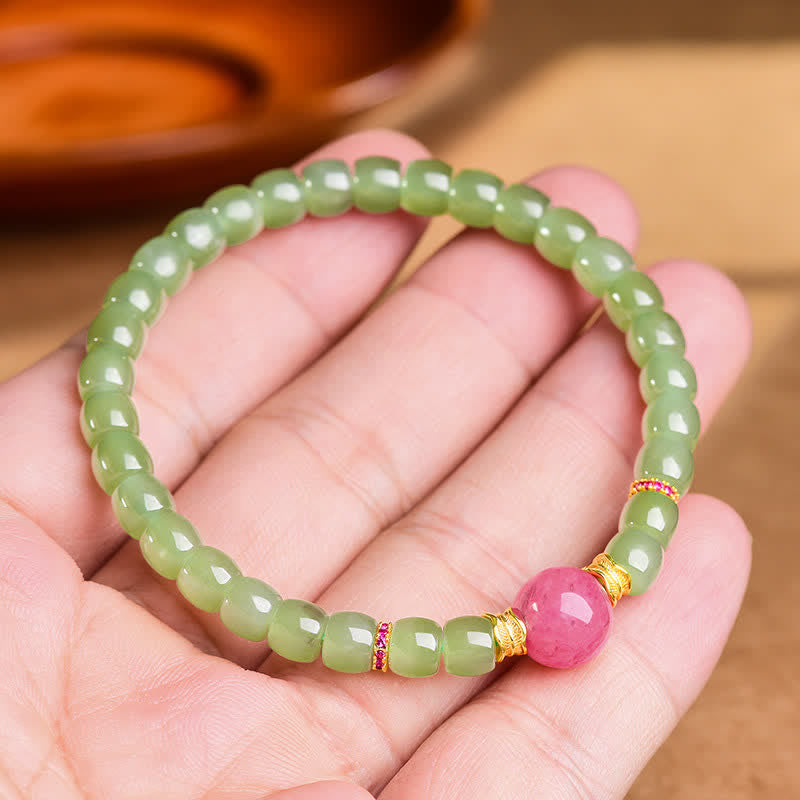 Nimara Ritual Jade Luck Round Bead Rhodonite Bracelet