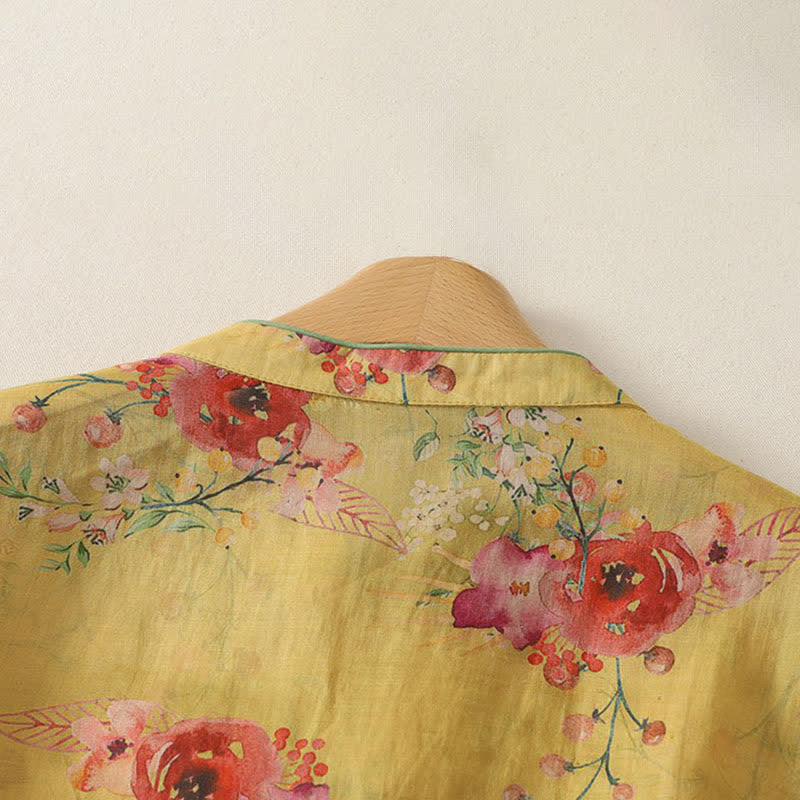 Nimara Ritual Summer Vintage Tang Style Frog Button Red Floral Tank Top Women's Sleeveless Shirts