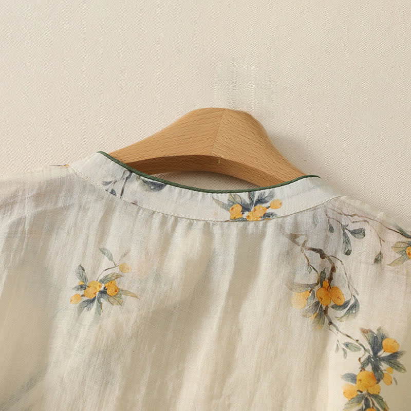 Nimara Ritual Summer Tang Style Vintage Frog Button Orchid Floral Women's Sleeveless Shirts Tank Top