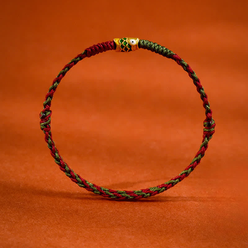 Nimara Ritual 999 Gold Braided Colorful Red Green String Koi Fish Luck Bracelet Anklet